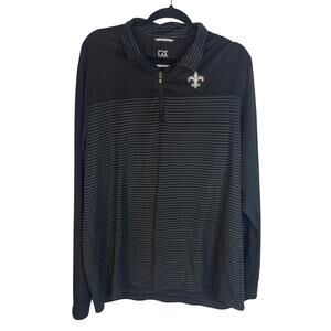 New Orleans Saints Cutter & Buck Mens XL Black Striped 1/4 Zip Pullover NFL